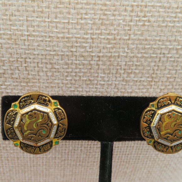Vintage Damascene Etruscan Revival Style Clip On Earrings - Picture 5 of 9